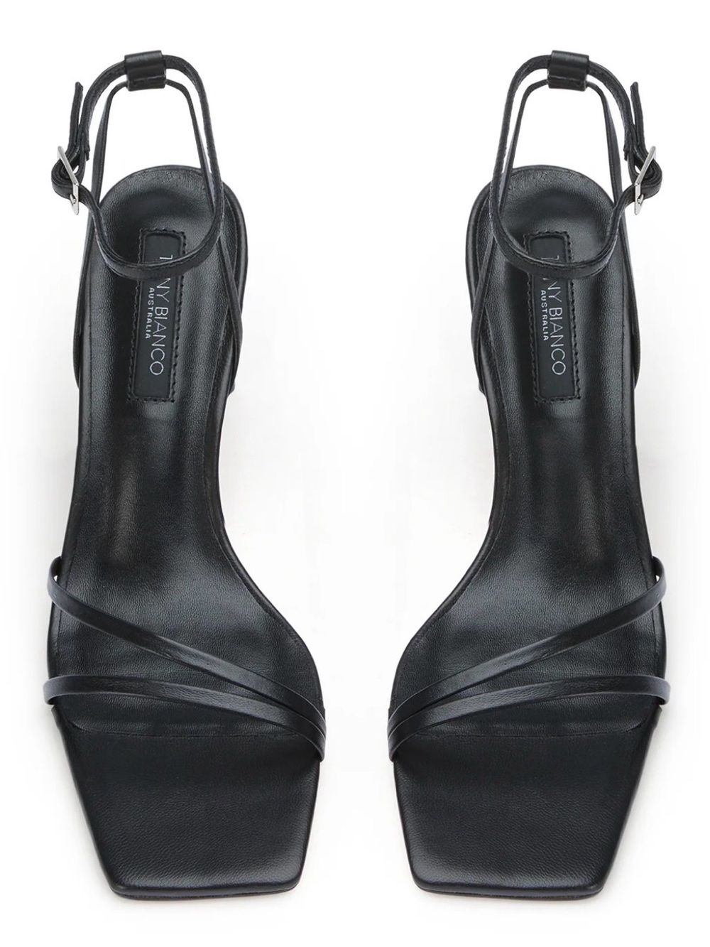 Tony Bianco‎ Black Minimalist Strappy Ankle‑Buckle Heel